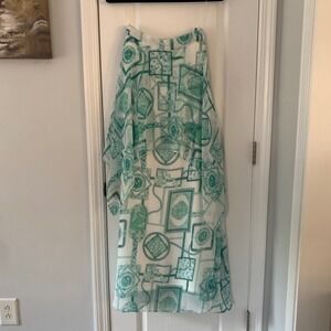 Lillys Kloset Green White Baroque Chain Print Layered Maxi Skirt Womens Small